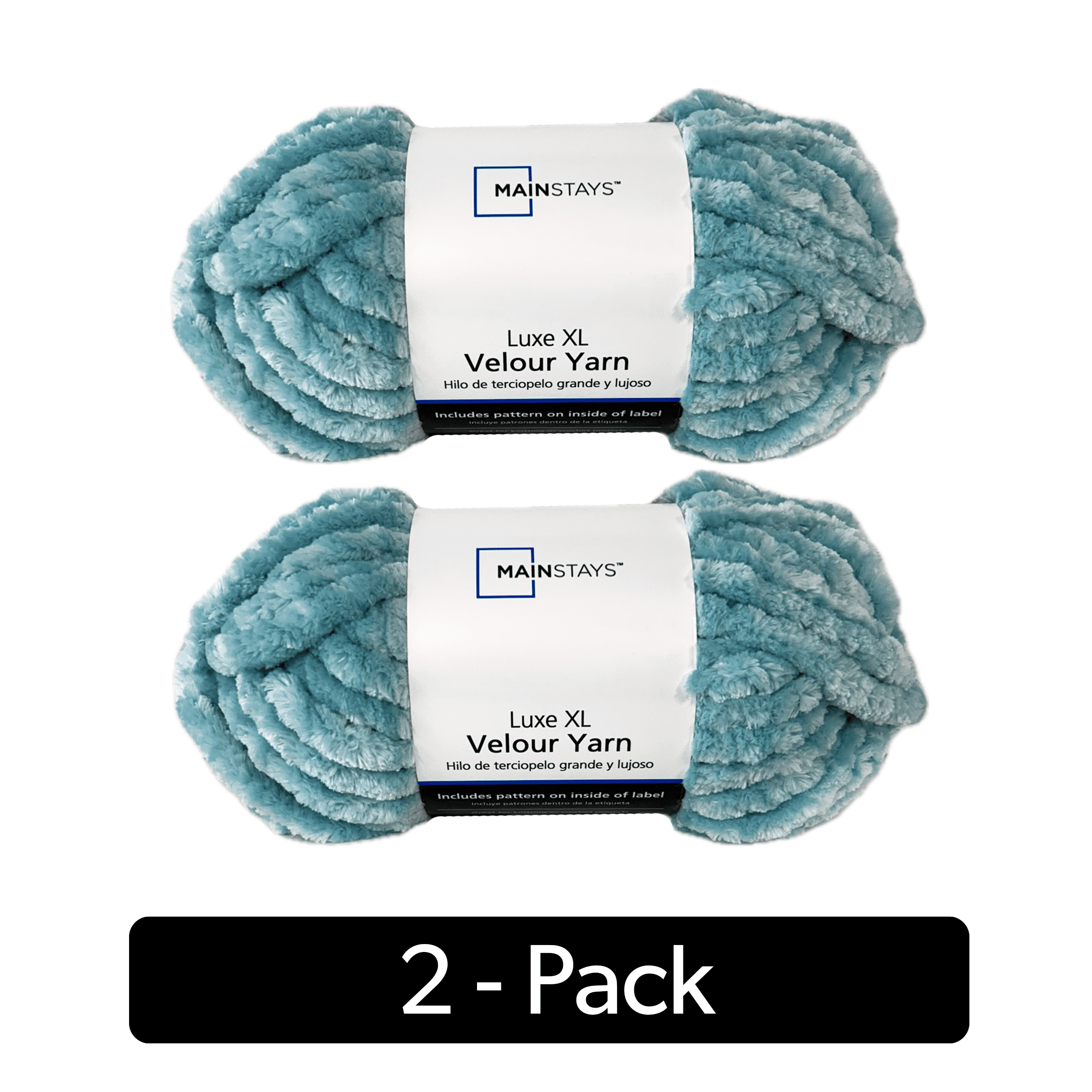 Mainstays Luxe XL Velour Yarn, 48.6 yd, Ocean Blue, 100% Polyester, Super Bulky, Pack of 2