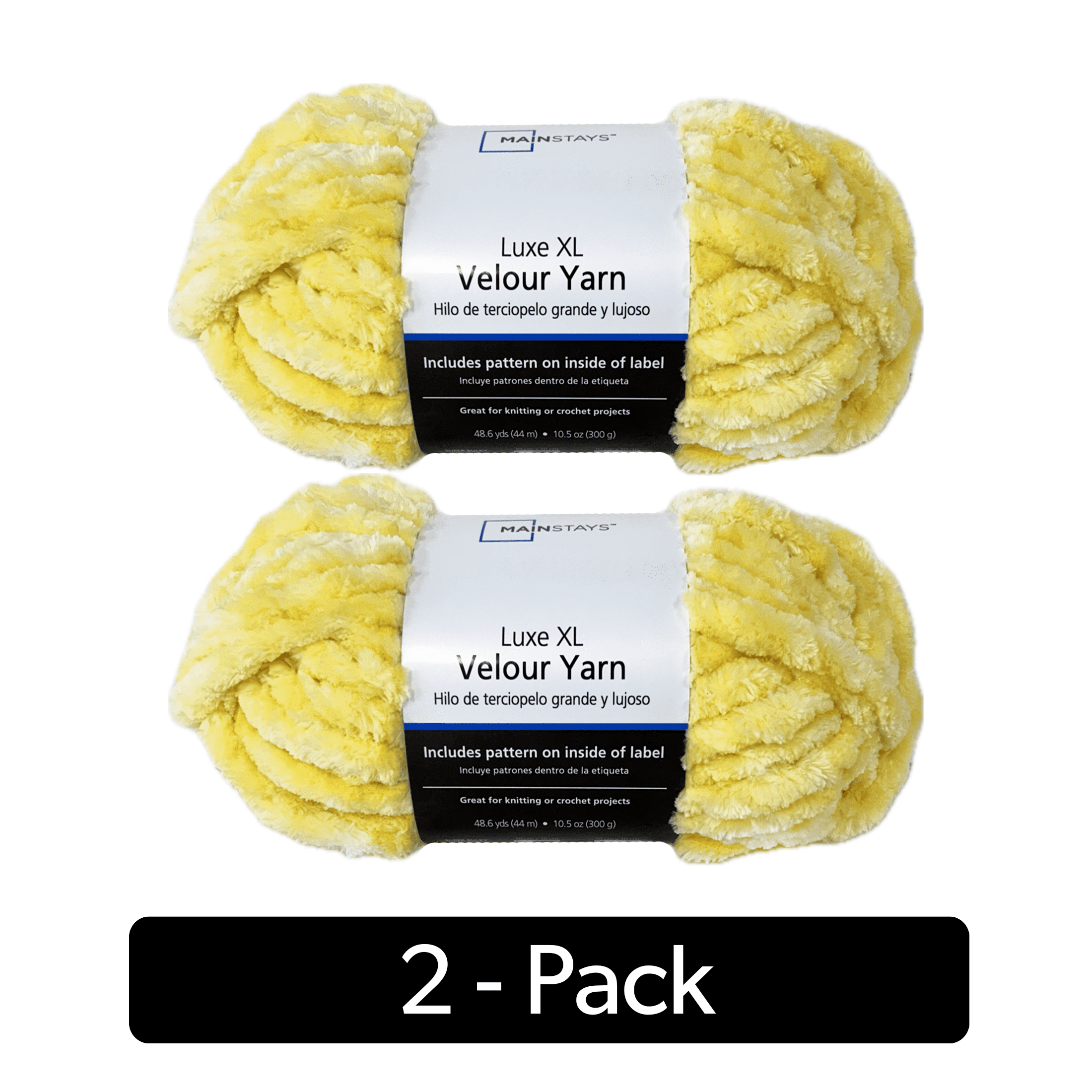 Mainstays Luxe XL Velour Yarn, 48.6 yd, Yellow, 100% Polyester, Super Bulky, Pack of 2
