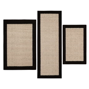 Mainstays Machine Washable Faux Sisal Black Border Indoor Accent Rug Set, 3-Piece Set