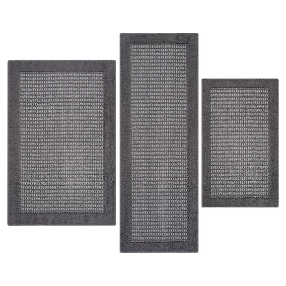 Mainstays Machine Washable Faux Sisal Gray Border Indoor Accent Rug Set, 3-Piece Set