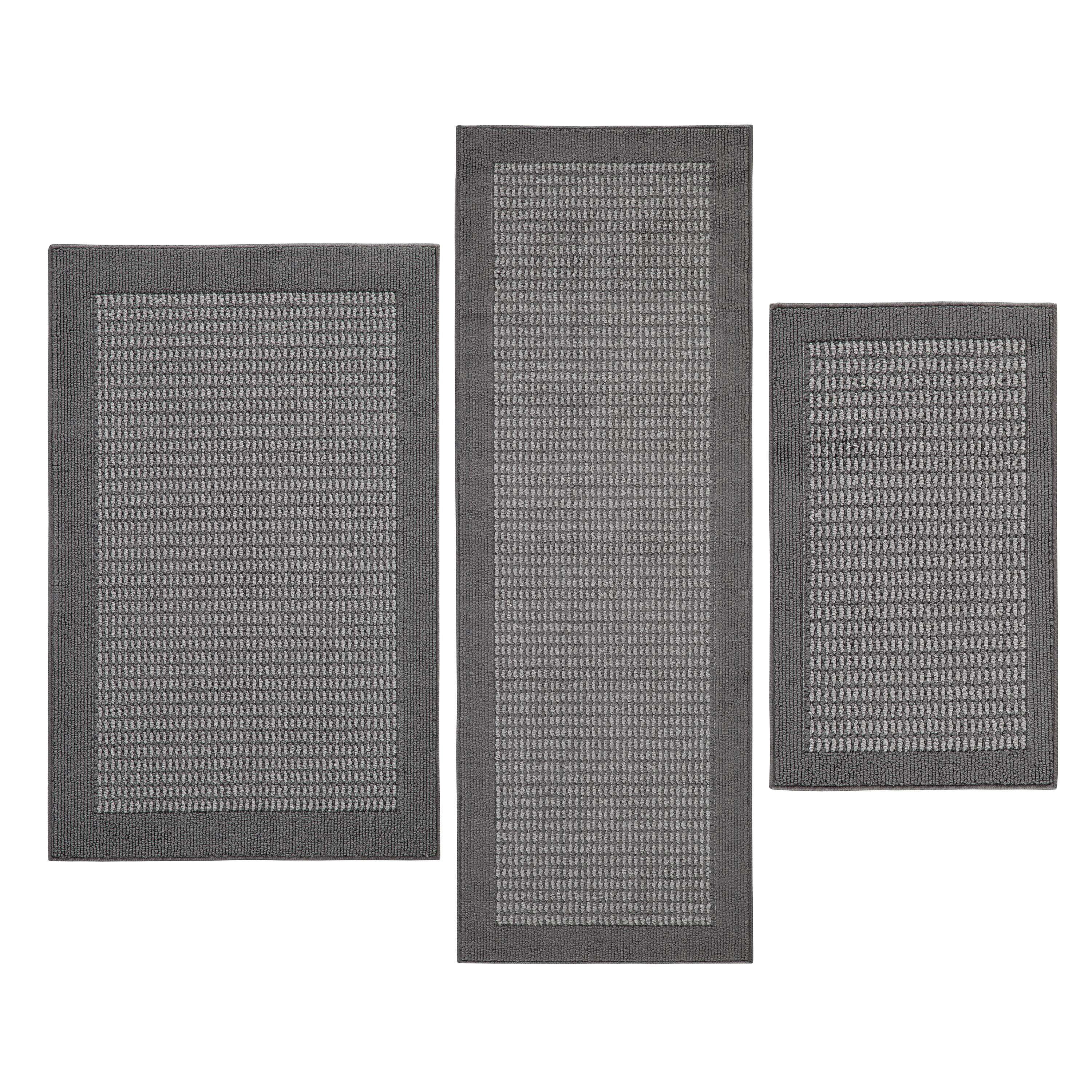 Mainstays Faux Sisal Machine Washable Gray Border Indoor Accent Rug Set, 3-Piece Set