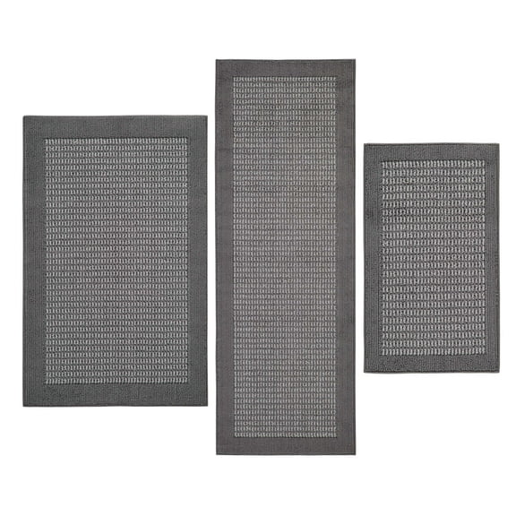 Mainstays Machine Washable Faux Sisal Gray Border Indoor Accent Rug Set, 3-Piece Set