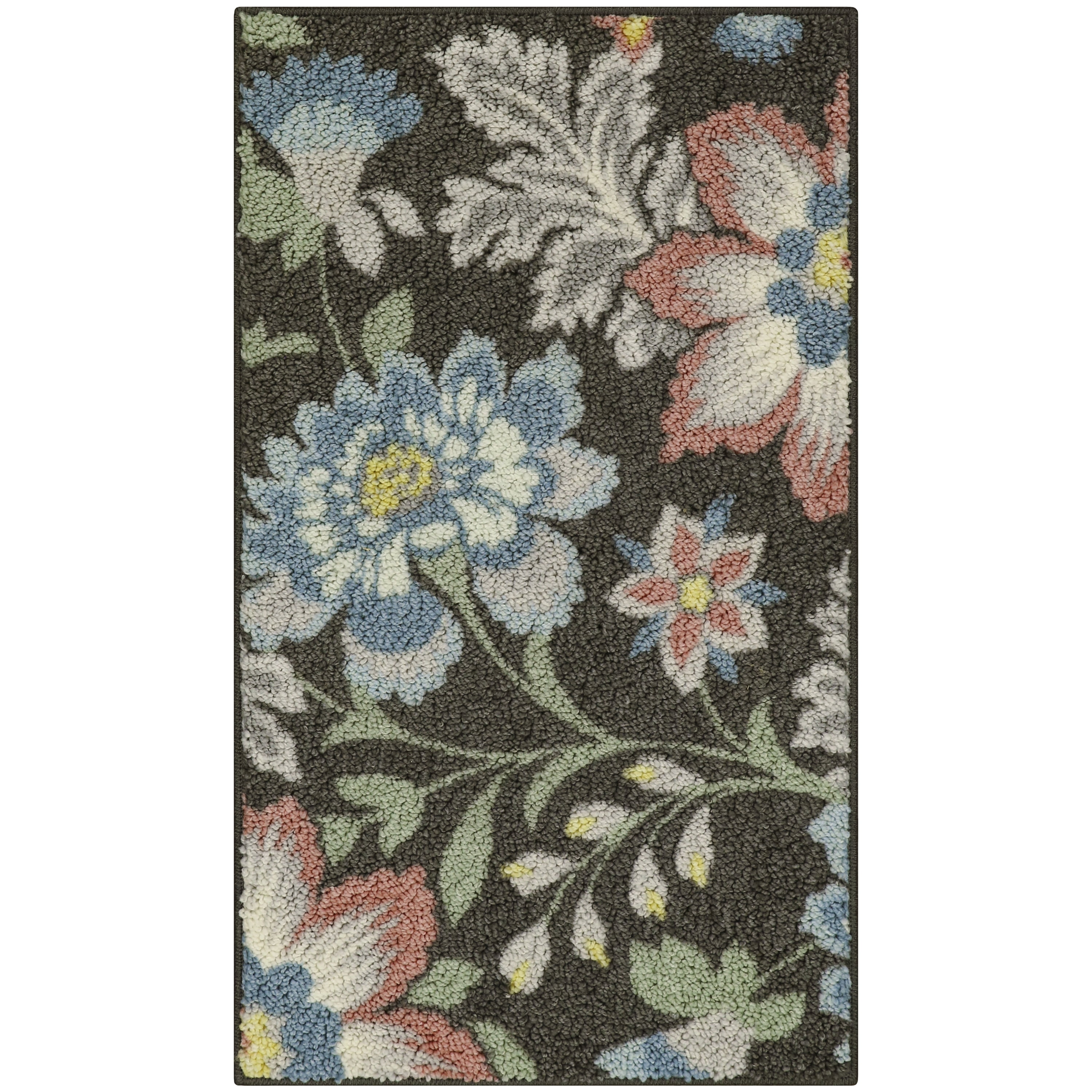 Mainstays Machine Washable Gray Floral Nylon Loop Area Rug or Runner