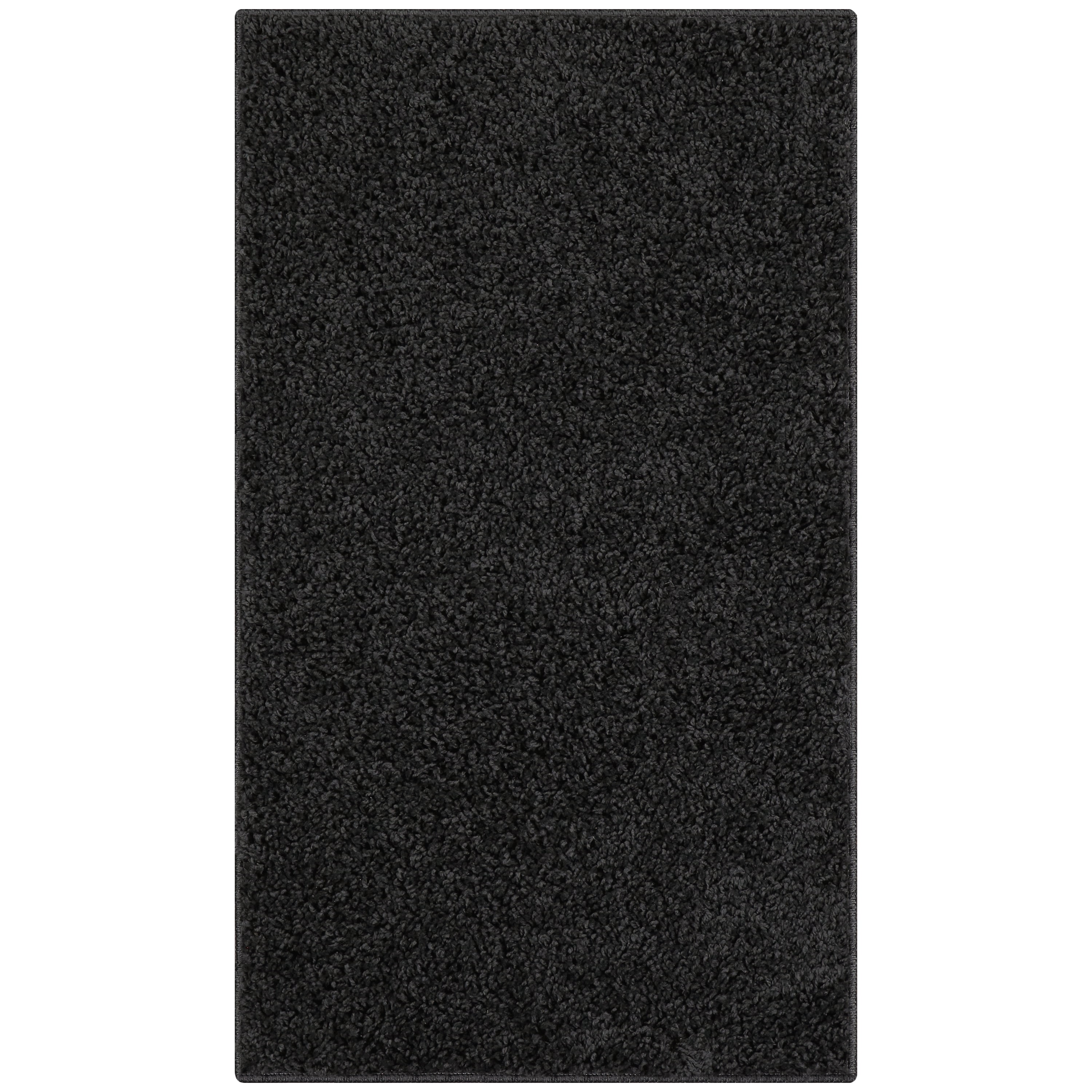 Mainstays Machine Washable Solid Shag Area Rug, Black, 3 ft x 4 ft 8 in