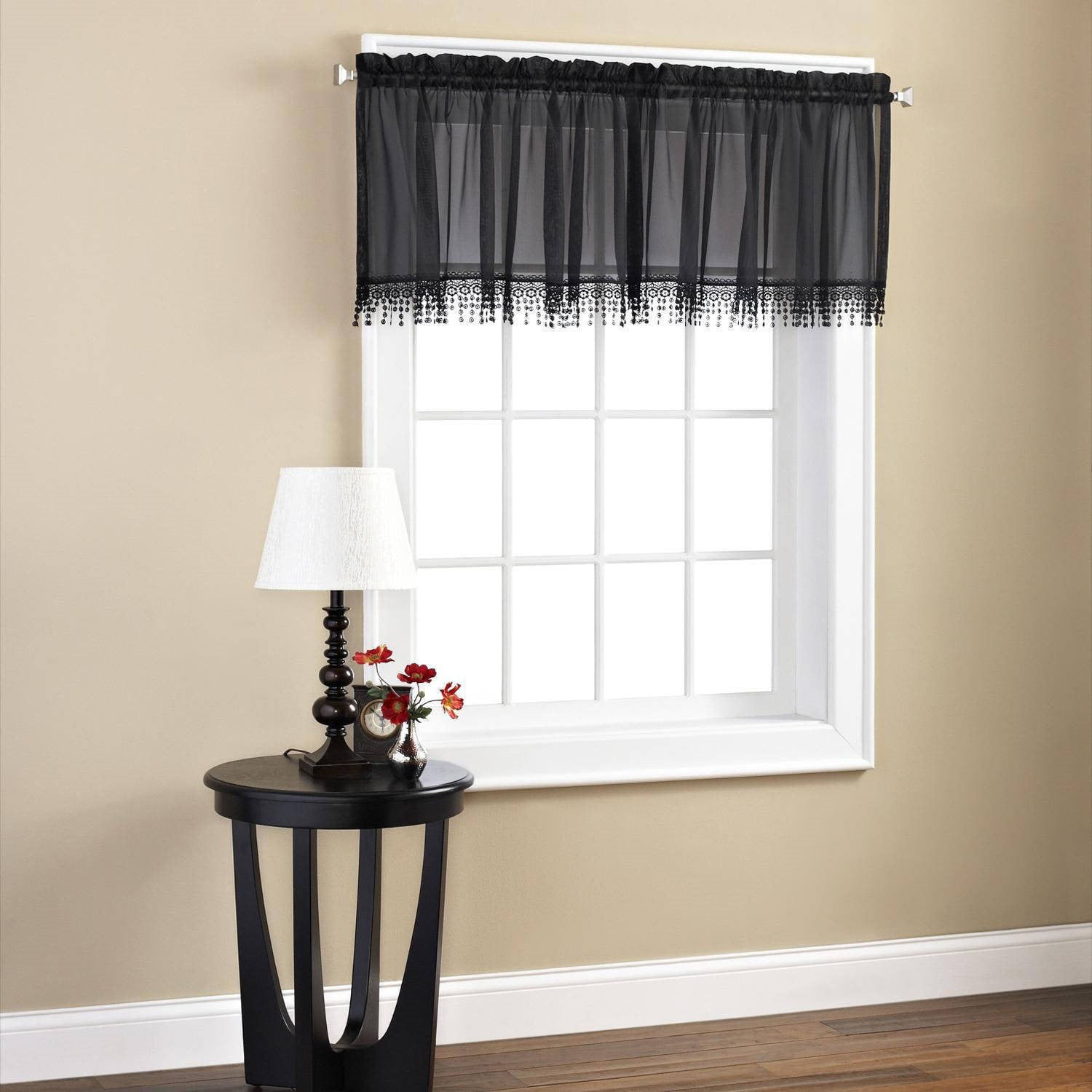 Mainstays Macrame Tailored Curtain Valance 50 L x 18 W Black Walmart