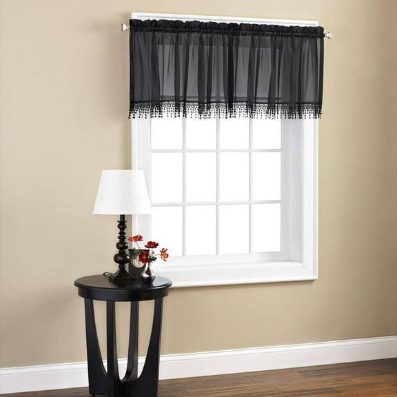 Mainstays Macrame Tailored Curtain Valance, 50"L x 18"W, Black