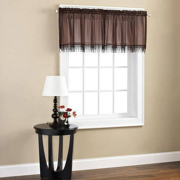 Mainstays Macrame Tailored Curtain Valance, Single Panel, Brown, 50'' W x 18" L