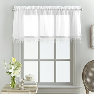 Mainstays Macrame Tailored Curtain Valance, Single Panel, White, 50'' W x 18" L