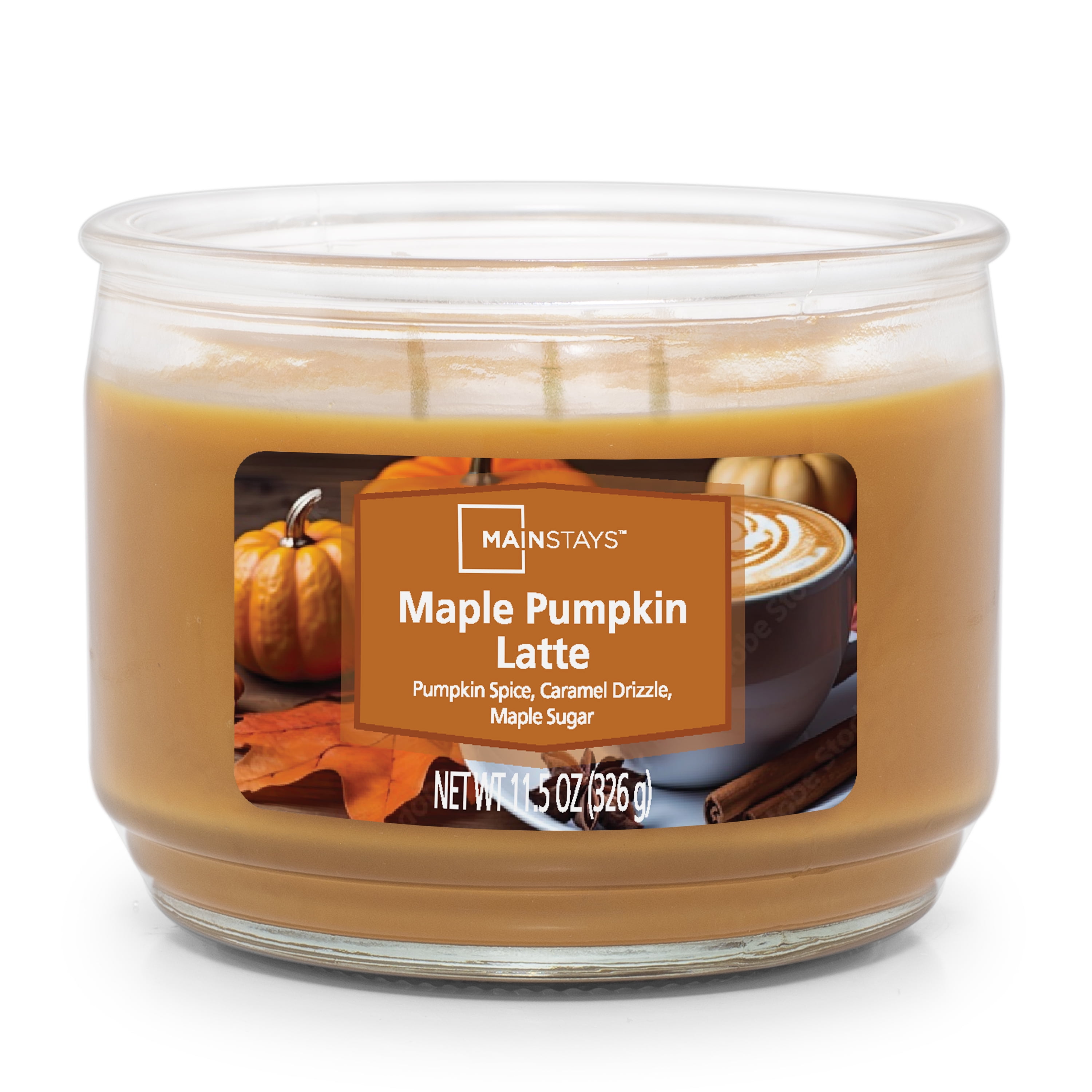 Mainstays 3-Wick Glass Jar Candle, Maple Pumpkin Latte, 11.5 oz