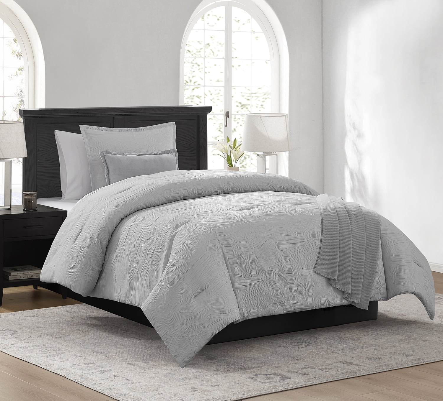Mainstays Marble 4-Piece Grey Jacquard Comforter Set, Twin/Twin XL
