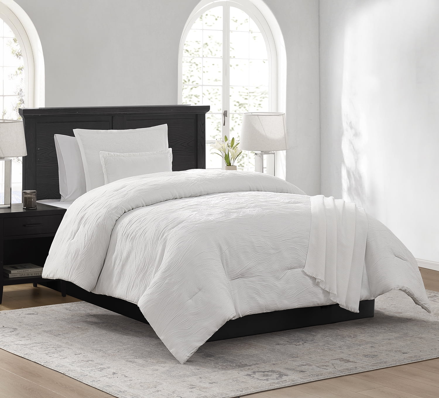 Mainstays Marble 4-Piece White Jacquard Comforter Set, Twin/Twin XL