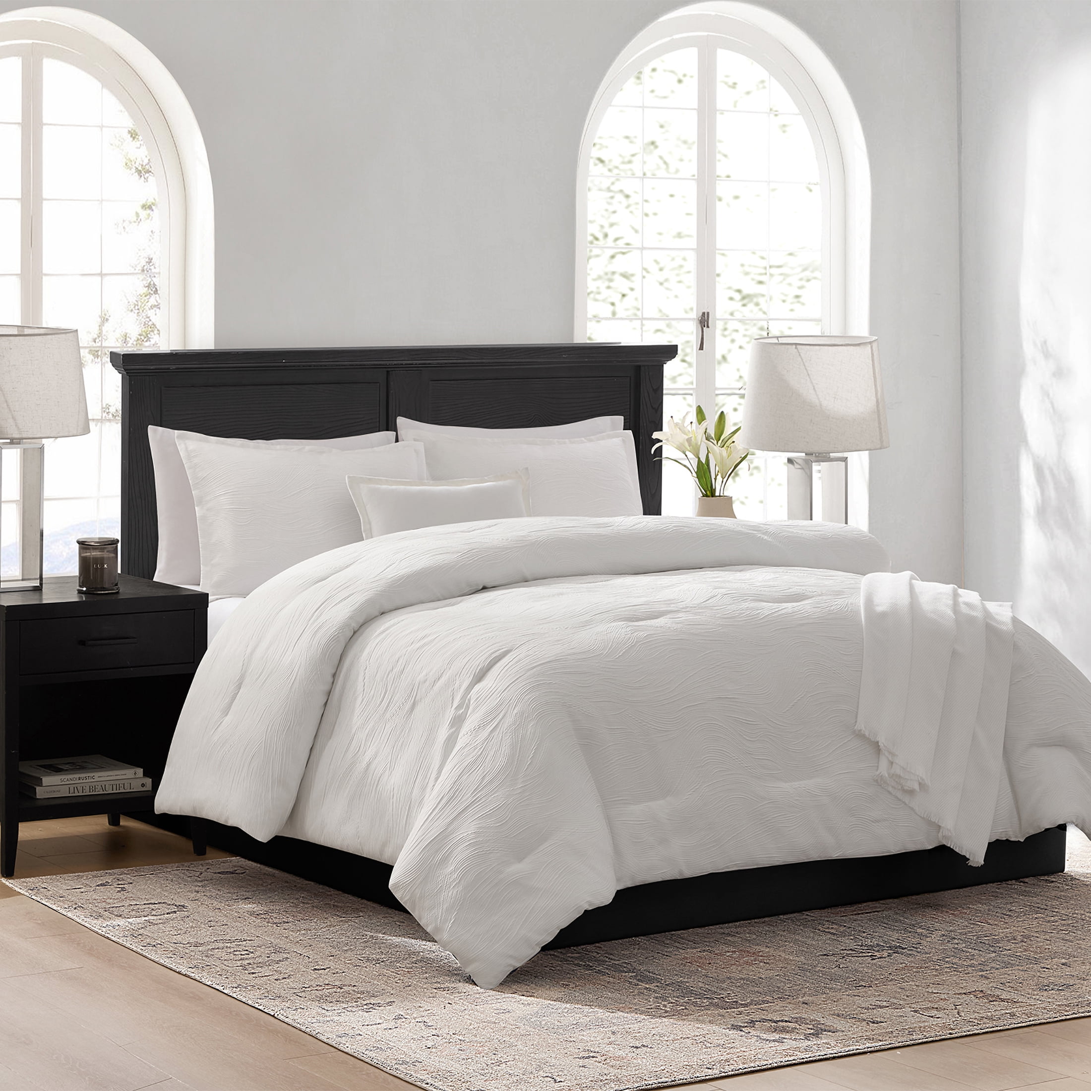 Mainstays Marble 5-Piece White Jacquard Comforter Set, King