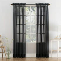 Mainstays Marjorie 1-Piece Voile Sheer Rod Pocket Curtain Panel, 59"x108", Black