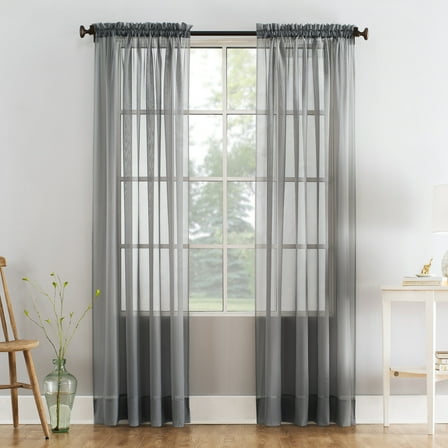 Mainstays Marjorie 1-Piece Sheer Voile Rod Pocket Curtain Panel, 59"x54", Grey