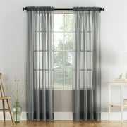 Mainstays Marjorie 1-Piece Sheer Voile Rod Pocket Curtain Panel, 59"x63", Grey