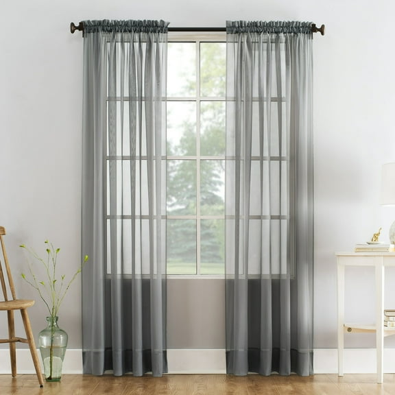 Mainstays Marjorie 1-Piece Voile Sheer Rod Pocket Curtain Panel, 59"x84", Grey