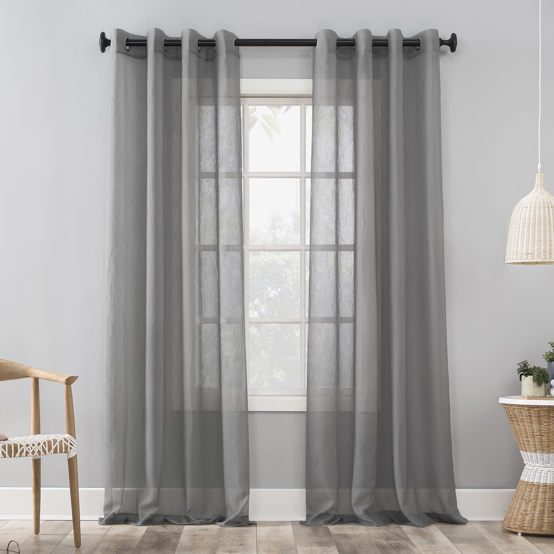 Mainstays Marjorie Crushed Sheer Voile Grommet Curtain Panel, Charcoal, 51x96