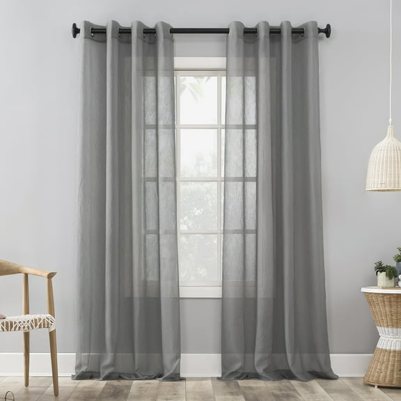 Mainstays Marjorie Crushed Sheer Voile Grommet Curtain Panel, Charcoal, 51x96