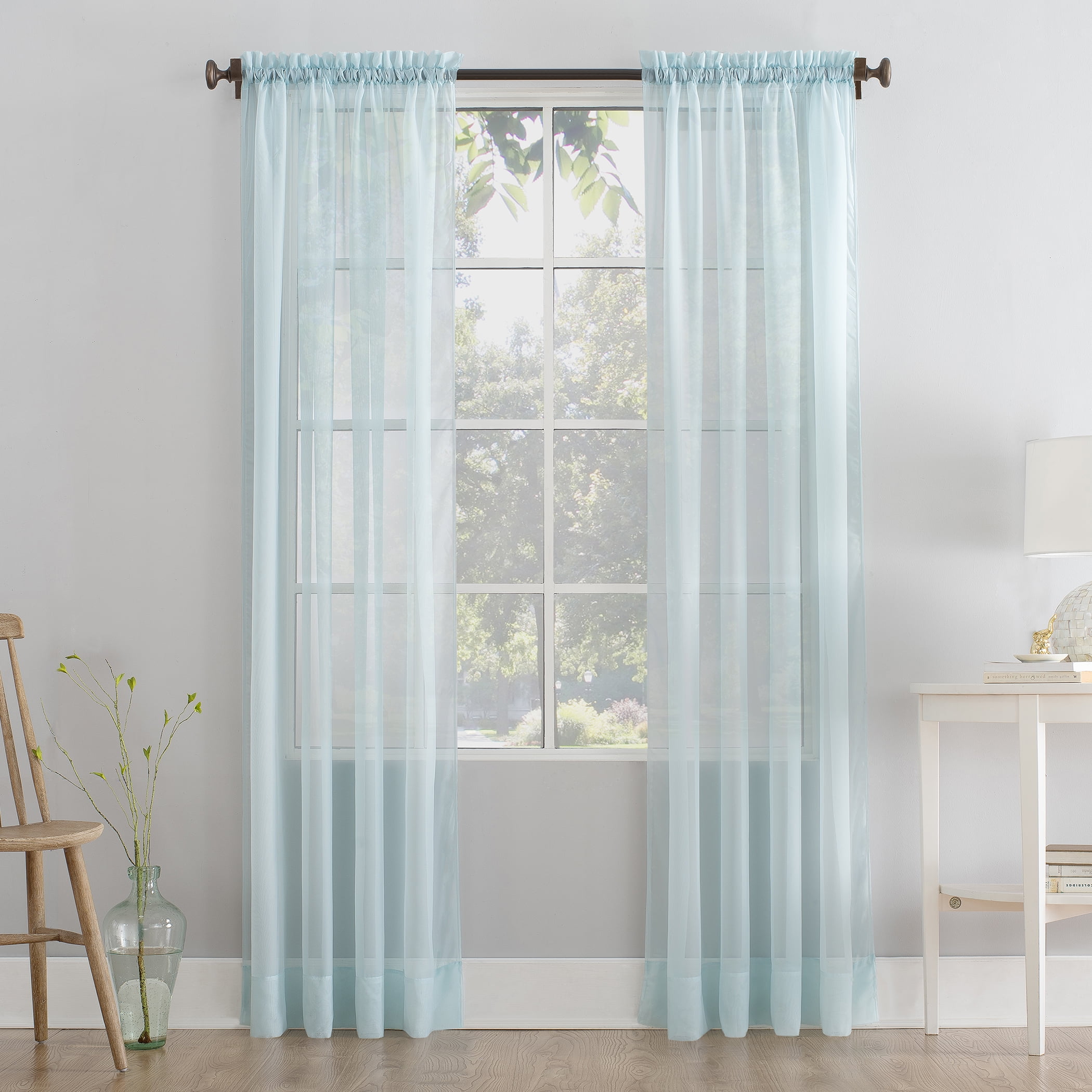 Mainstays Marjorie Sheer Voile Rod Pocket Single Curtain Panel, 1 Panel, Teal, 59"W x 84"L