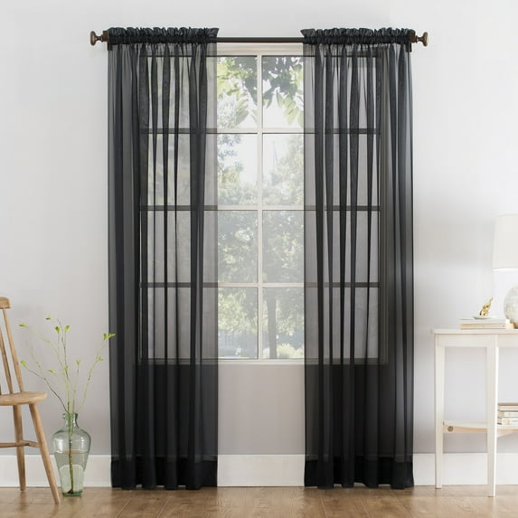Mainstays Marjorie Sheer Voile Rod Pocket Single Curtain Panel, 1 Panel, Black, 59"W x 63"L