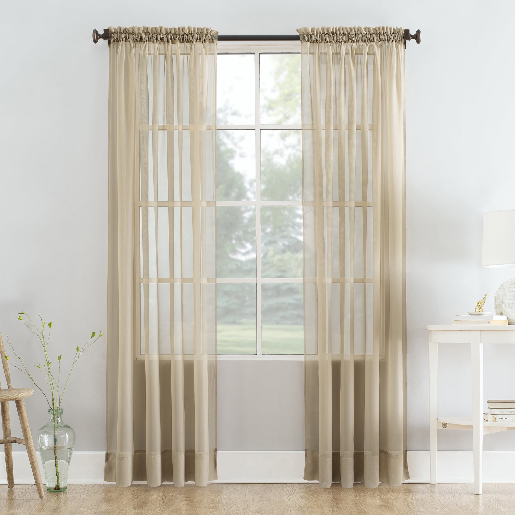 Mainstays Marjorie Sheer Voile Rod Pocket Single Curtain Panel, 1 Panel, Brownstone, 59"W x 63"L