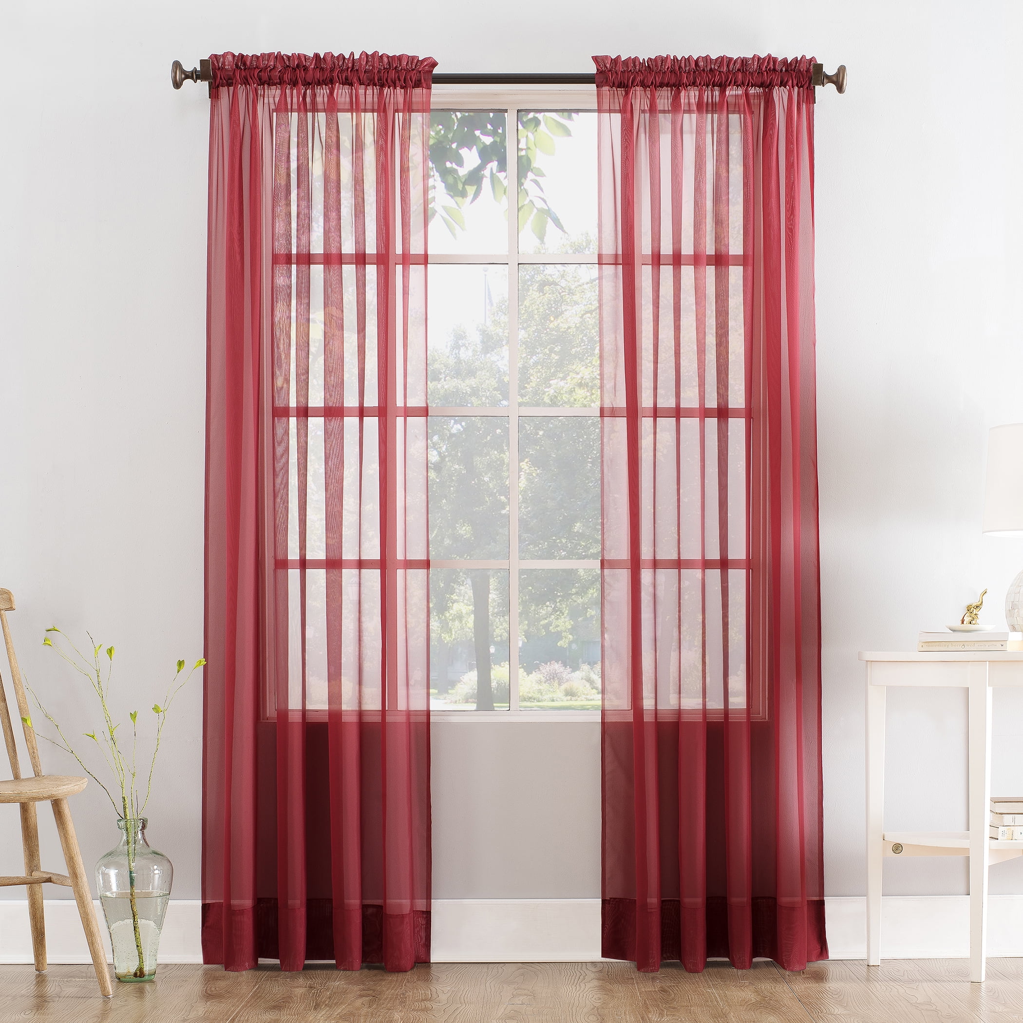 Mainstays Marjorie Sheer Voile Rod Pocket Single Curtain Panel, 1 Panel, Red Burgundy, 59"W x 63"L