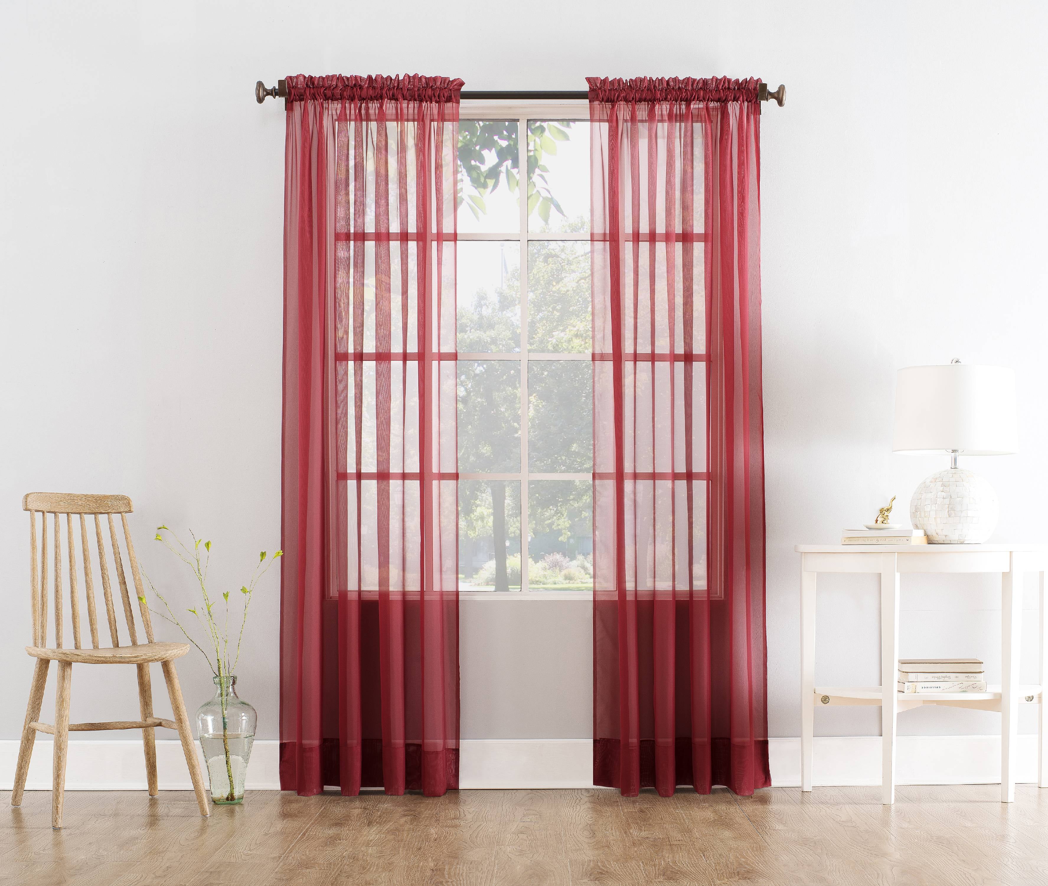 Mainstays Marjorie Sheer Voile Curtain, Single Panel, Red Burgundy, 59" W x 84" L