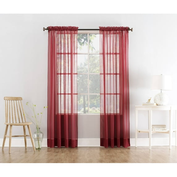 Mainstays Marjorie Sheer Voile Rod Pocket Single Curtain Panel, 1 Panel, Red Burgundy, 59"W x 84"L