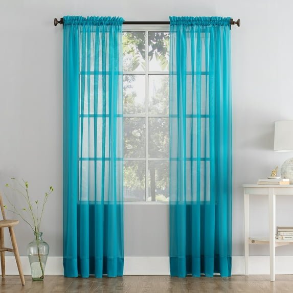 Mainstays Marjorie Sheer Voile Rod Pocket Single Curtain Panel, 1 Panel, Turquoise, 59"W x 84"L