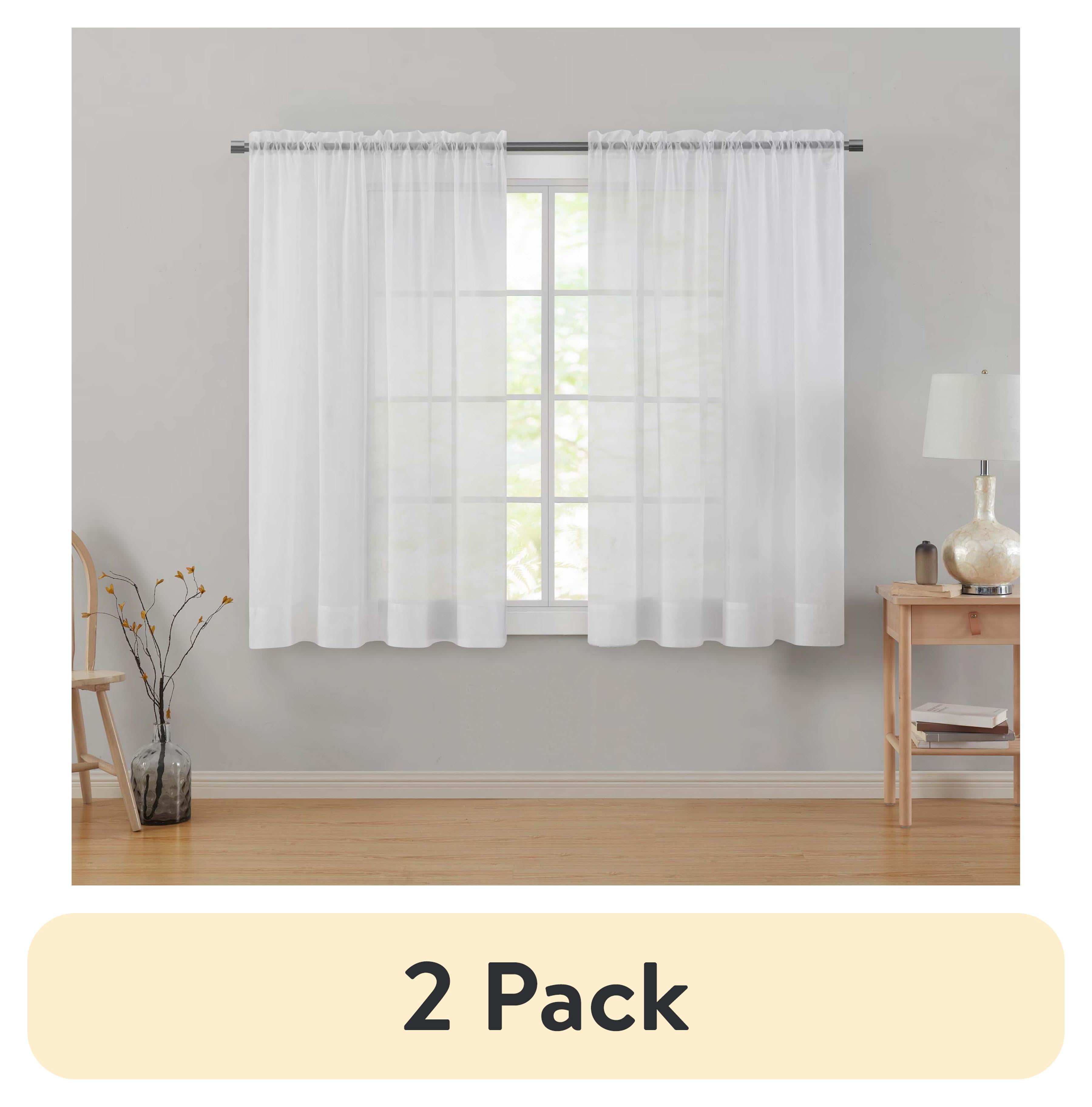 (2 pack) Mainstays Marjorie Sheer Voile Curtain, Single Panel, White, 59" W x 63" L