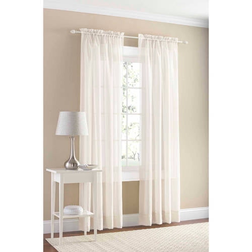 Mainstays 1-Piece Marjorie Solid Voile Sheer Indoor Rod Pocket Curtain Panel, 59”x63", Ivory