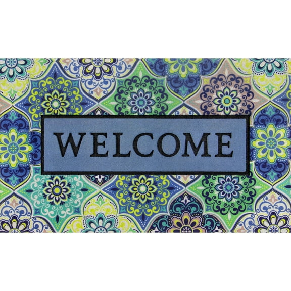 Mainstays Masterpiece Welcome Blue Flocked Fiber Doormat, 1.5' x 2.5'