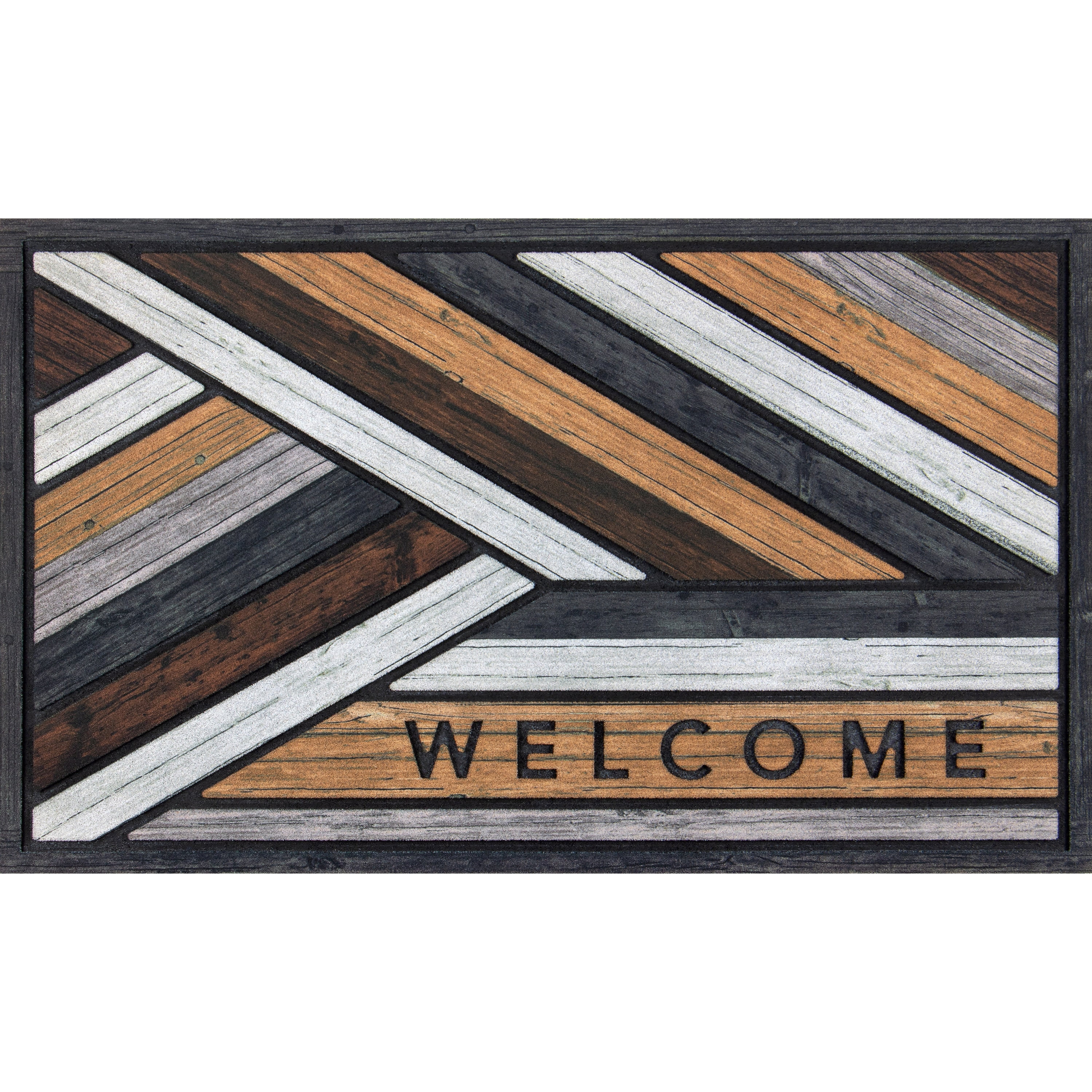 Mainstays Masterpiece Woodstain Modern Wood Slats Welcome Gray, Outdoor Doormat, 18" x 30"