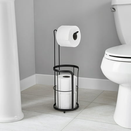 Mainstays Free Standing Toilet Paper Holder with Roll Reserve, Matte Black