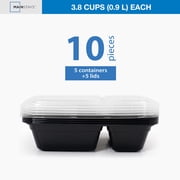 Mainstays 10-Piece (5 Containers + 5 Lids) with 2 Compartments Meal Prep, BPA-Free, Leak-Resistant, Microwave and Dishwasher Safe
