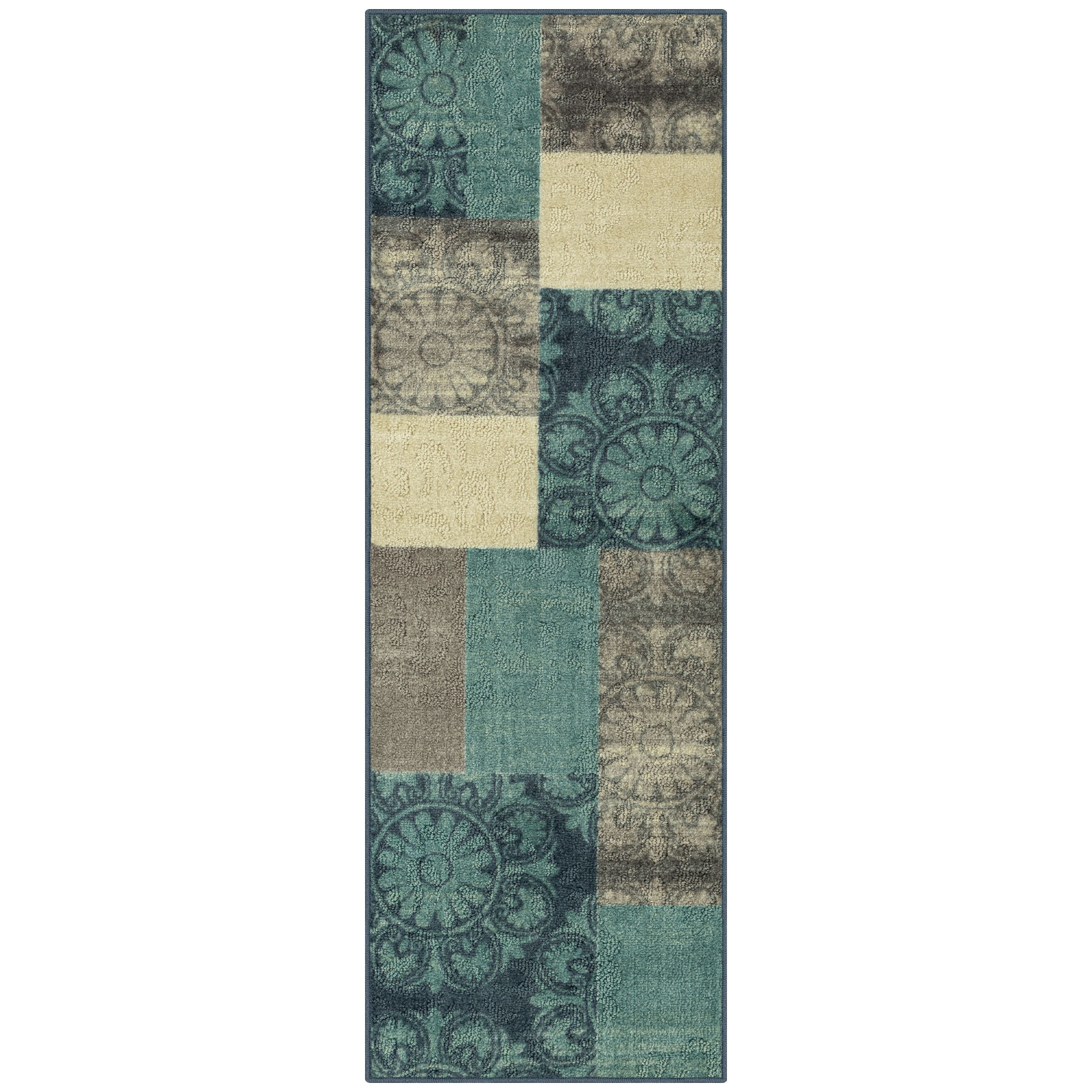 Mainstays Medallion Block Teal Indoor Hallway Runner Rug, 1 ft 8 in x 5 ft
