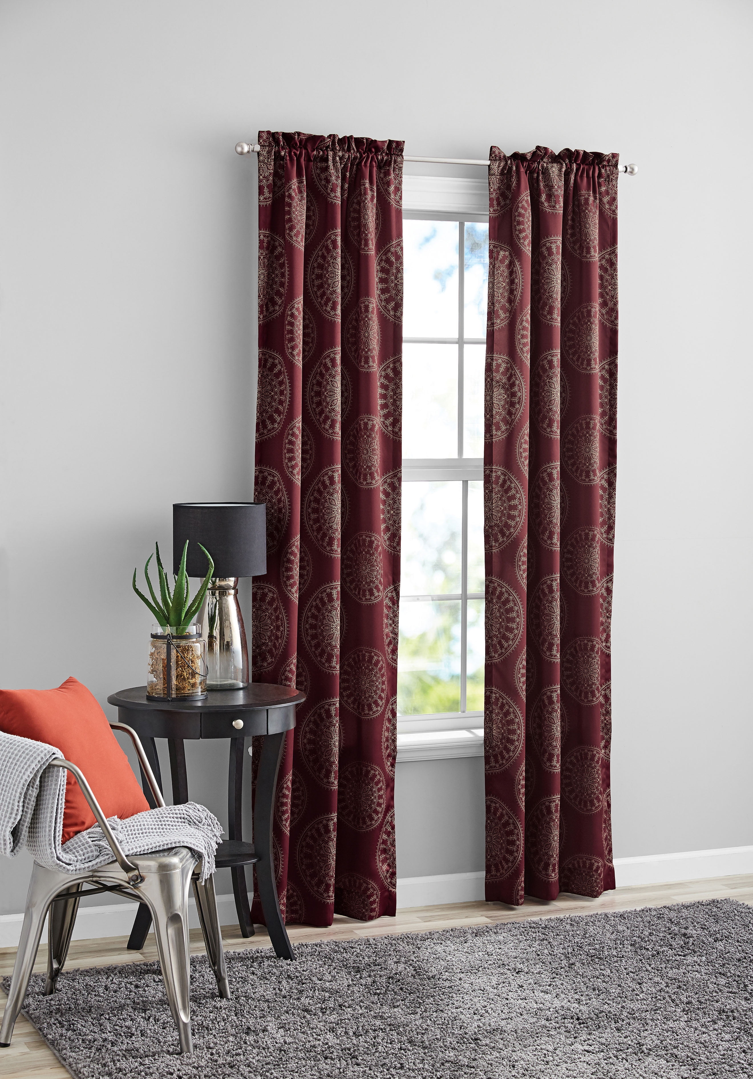 Mainstays Medallion Print Brick Room Darkening Rod Pocket Curtain Panel