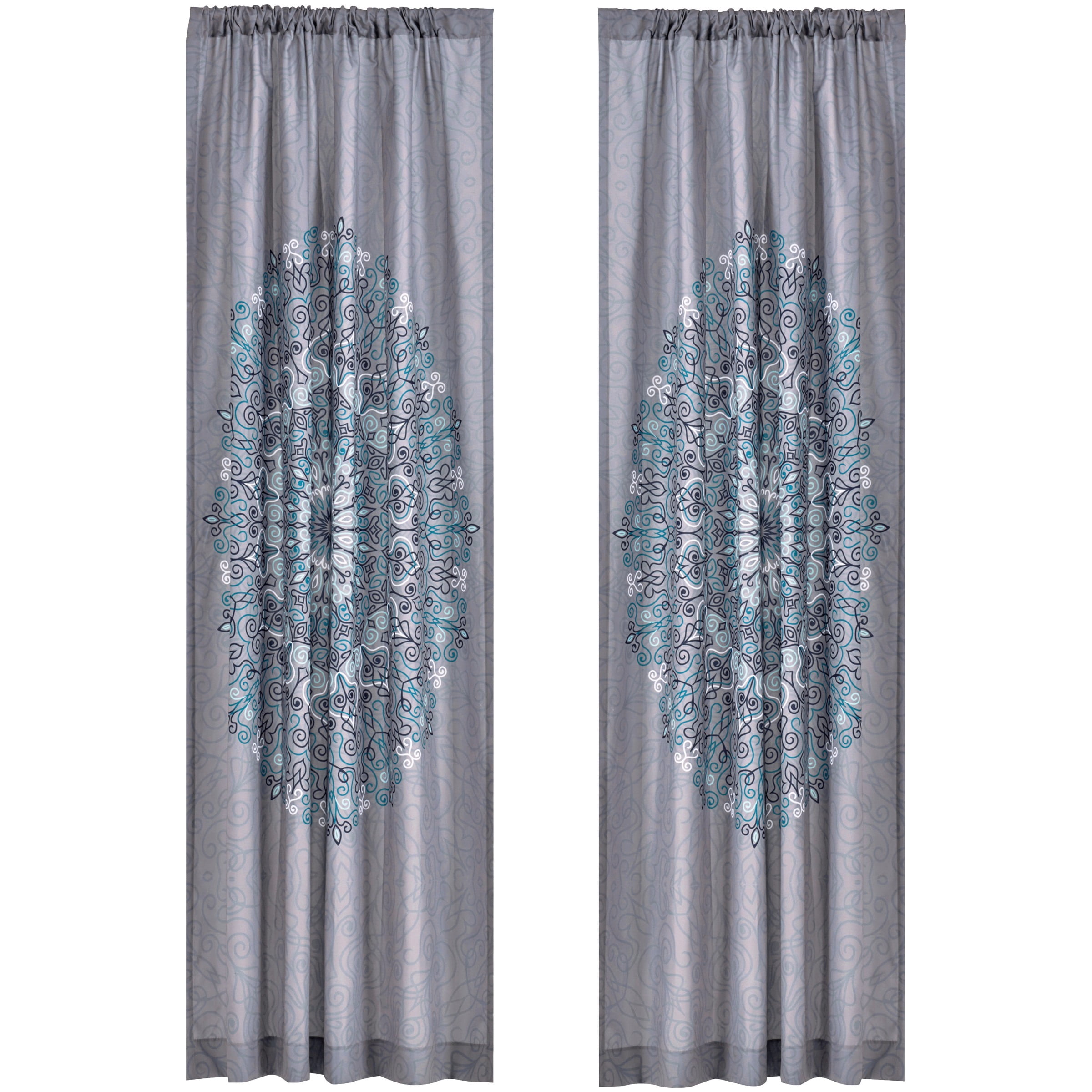 Mainstays Medallion Rod Pocket Light Filtering Curtain Set, 14" x 23" 2 Panels