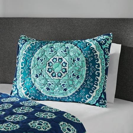 Mainstays Medallion Teal Medallion Polyester Pillow Sham, King (1 Count)