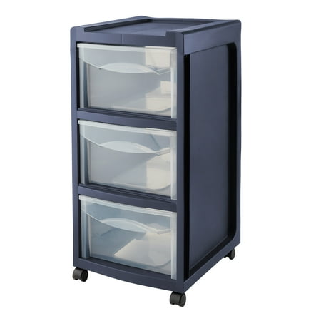 Mainstays Medium 3-Drawer Cart with Wheels, Blue Cove