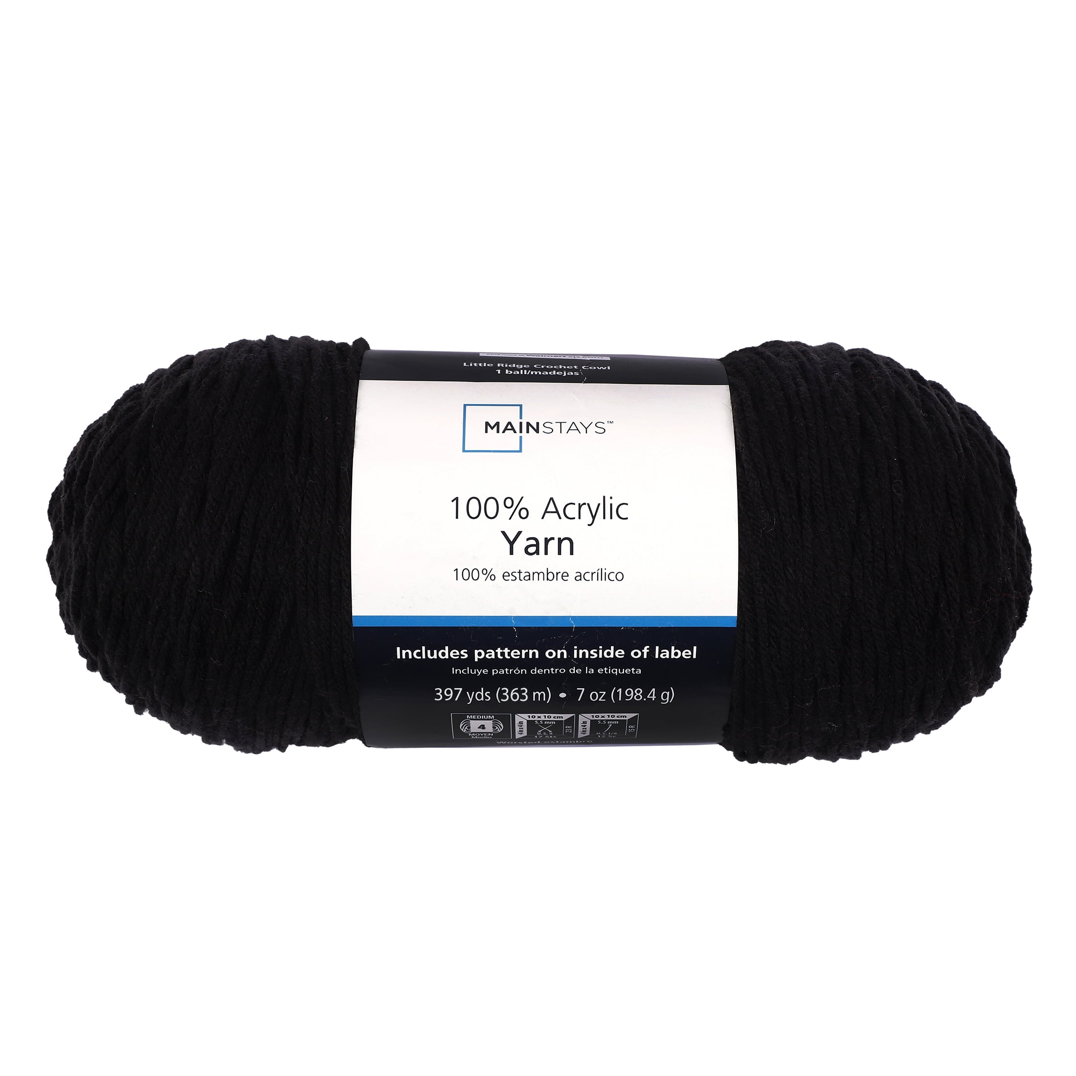 Mainstays Medium Acrylic Black Yarn, 7 Oz 397 Yards