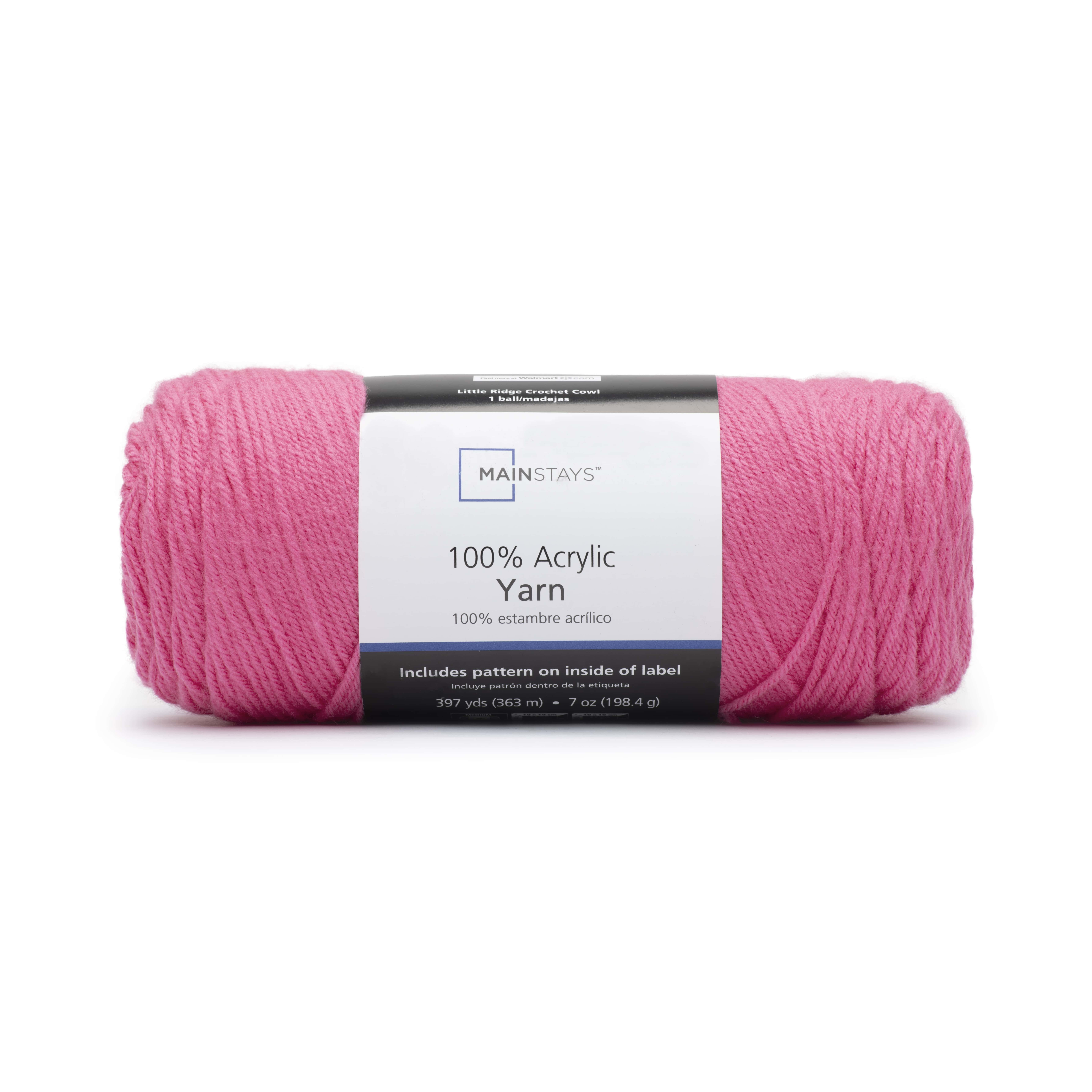 Mainstays Medium Acrylic Pink Yarn, 397 yd