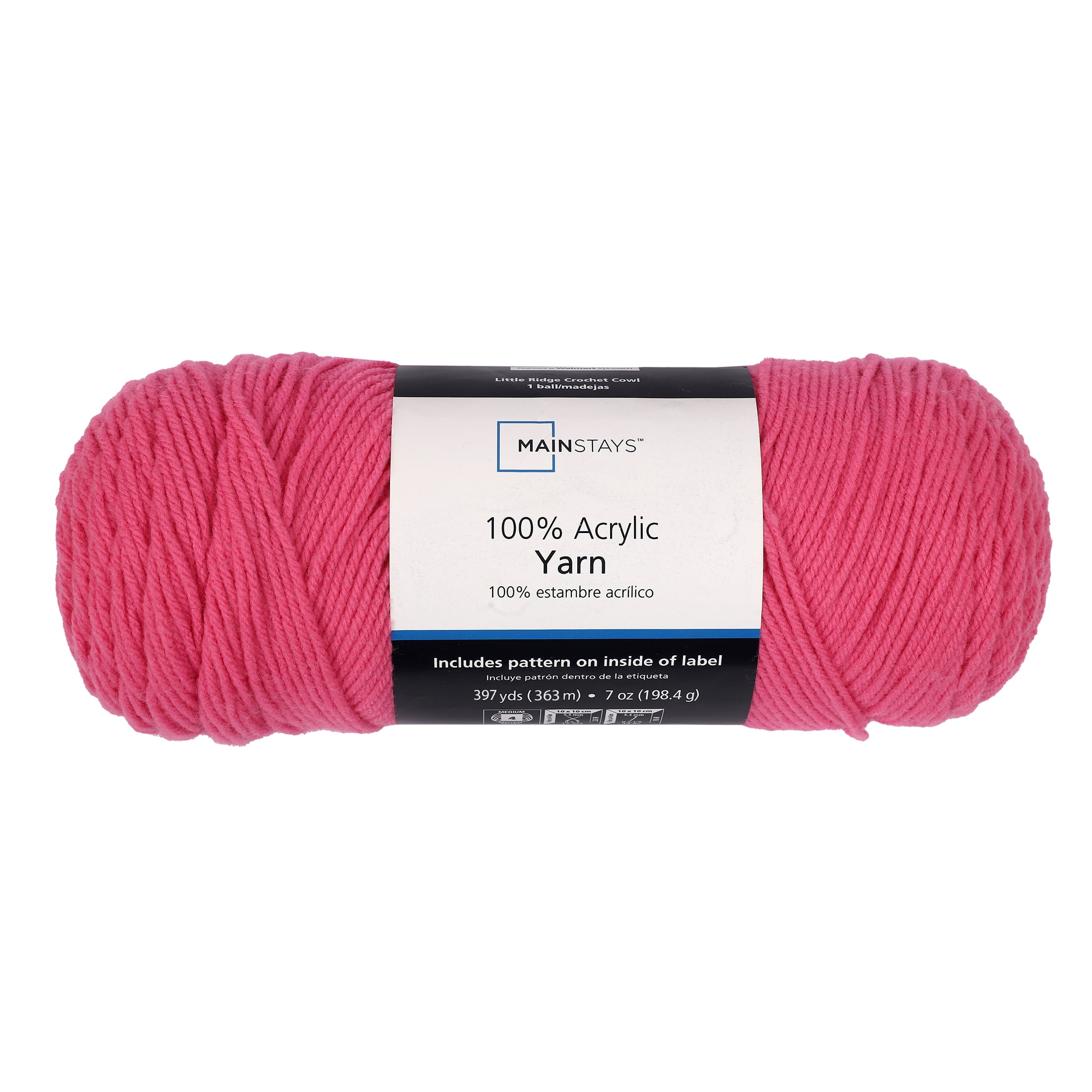 Mainstays Medium Acrylic Pink Yarn, 7 Oz 397 Yards