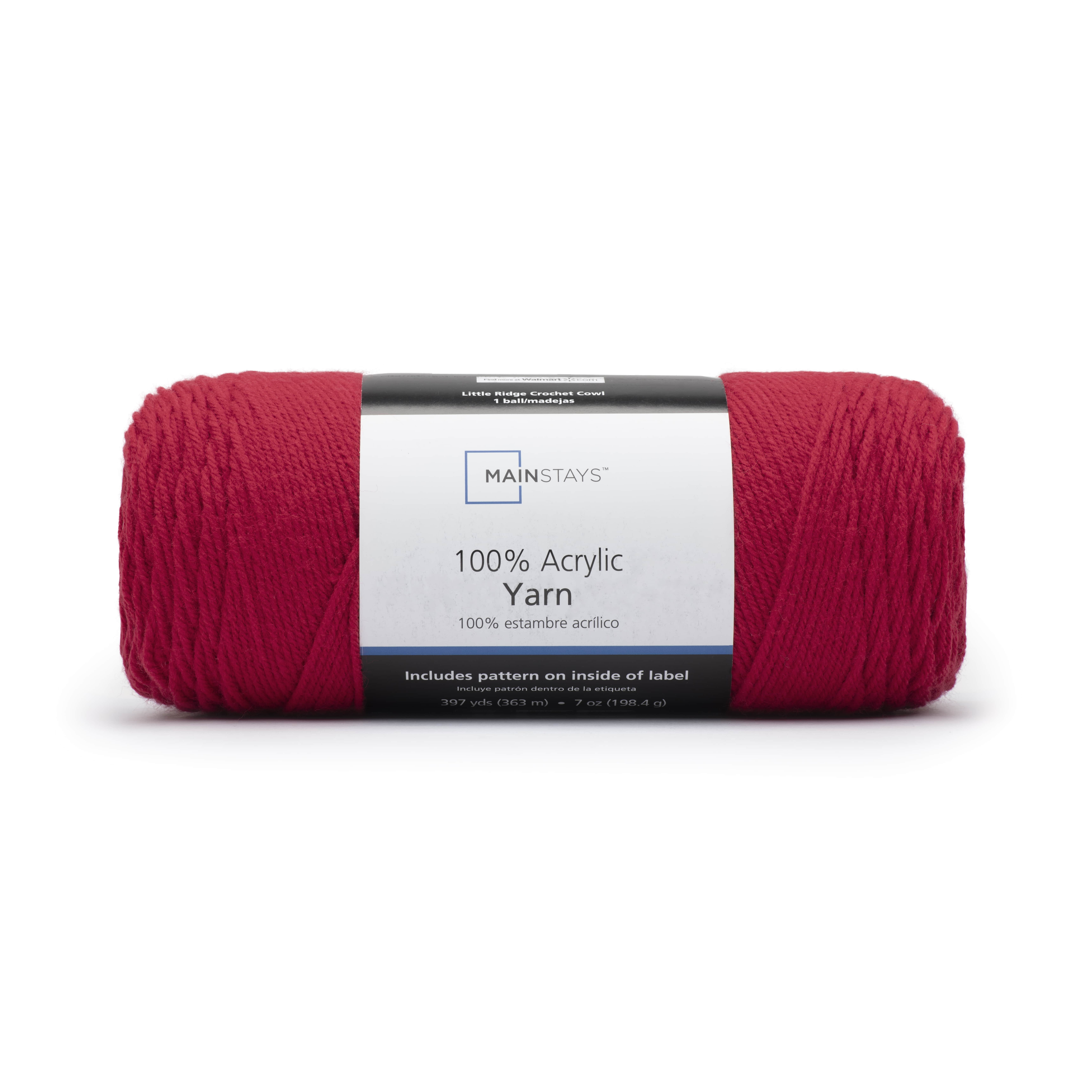 Mainstays Medium Acrylic Red Yarn, 397 yd