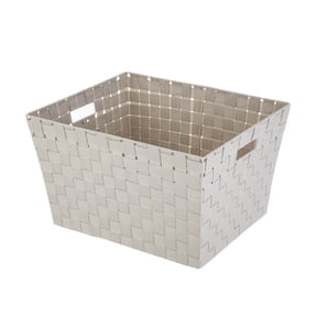 Mainstays Medium Beige Decorative Storage Basket with Handles, 13 in x 9.8 in x 7.8 in