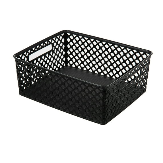 Mainstays Medium Black Decorative Plastic Storage Basket, 14 in x 11.5 in x 5.3 in
