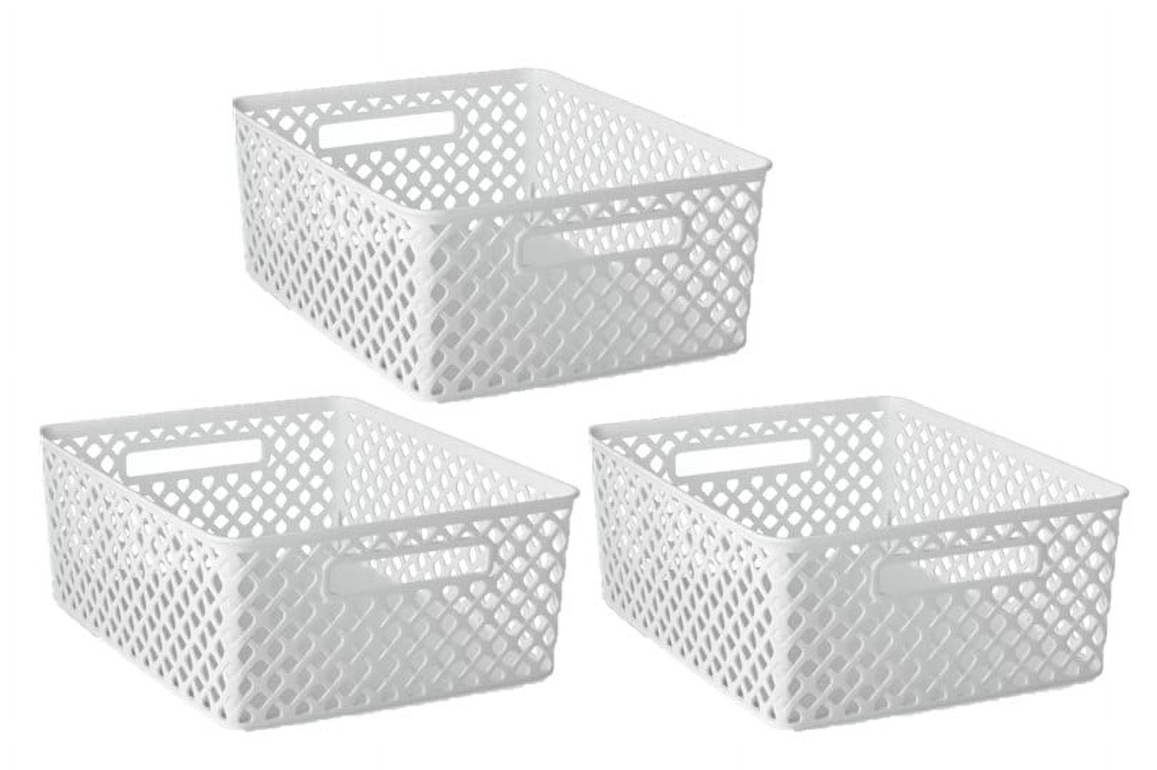 Mainstay Medium Deco Basket, White, Set of 3