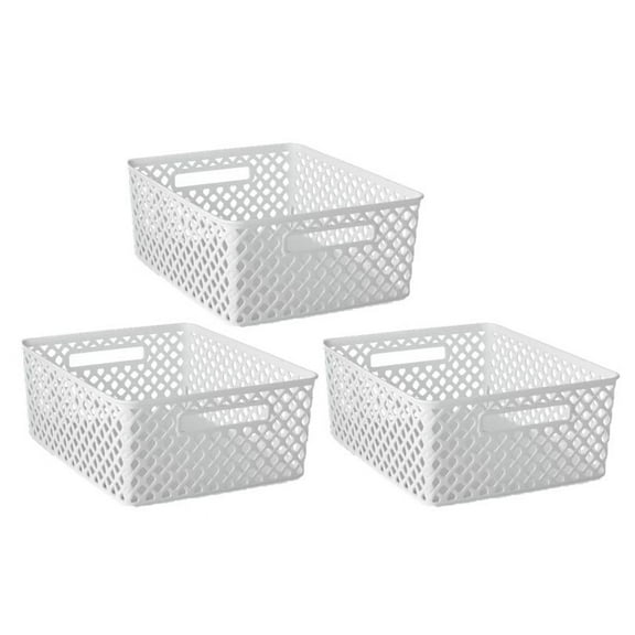 Mainstay Medium Deco Basket, White, Set of 3