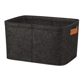 Mainstays Medium Gray Felt Decorative Storage Basket with Faux Leather Handles, 15 in x 11.02 in x 7.87 in