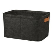 Mainstays Medium Gray Felt Decorative Storage Basket with Faux Leather Handles, 15 in x 11.02 in x 7.87 in